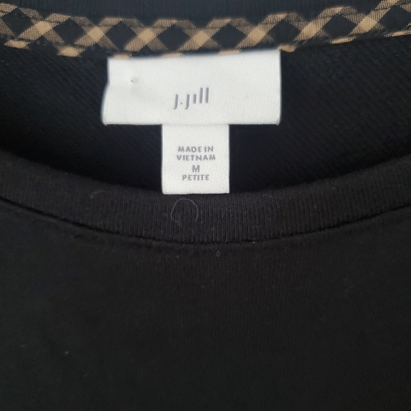 J Jill Mixed Media Black Tan Plaid Long Sleeve Dress Womens MP Medium Petite - Picture 5 of 16